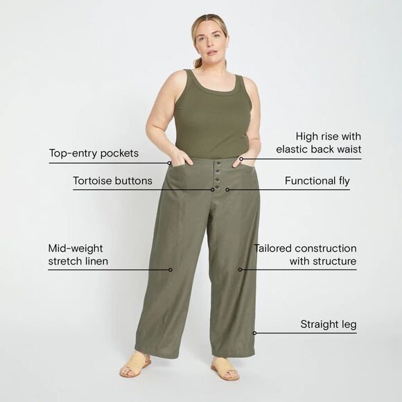 Universal Standard Coastal Linen Wide Leg Pant - Olive S 14/16 - Picture 1 of 10